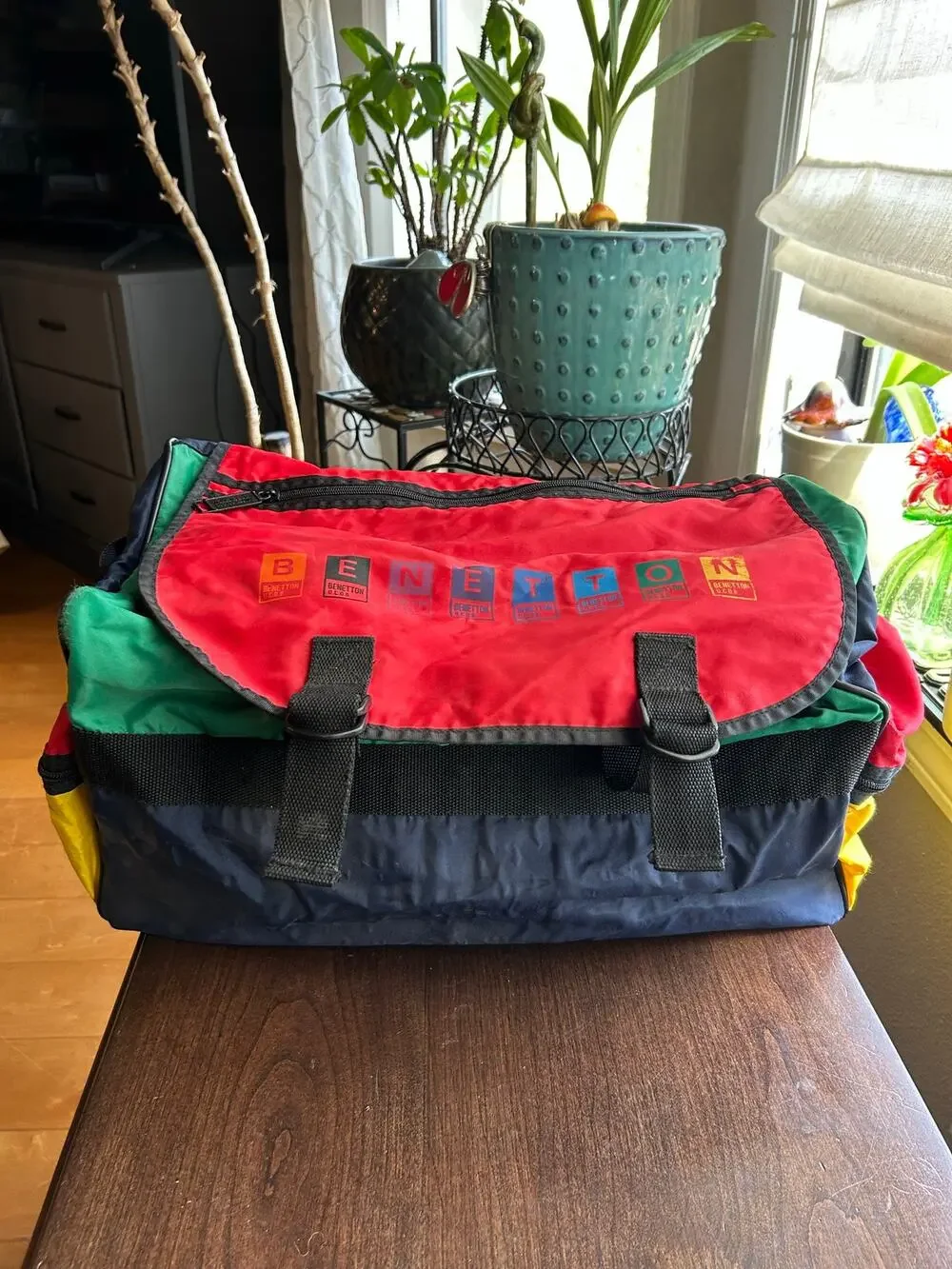 Vintage United Colors of Benetton multicolor colorblock nylon duffel bag